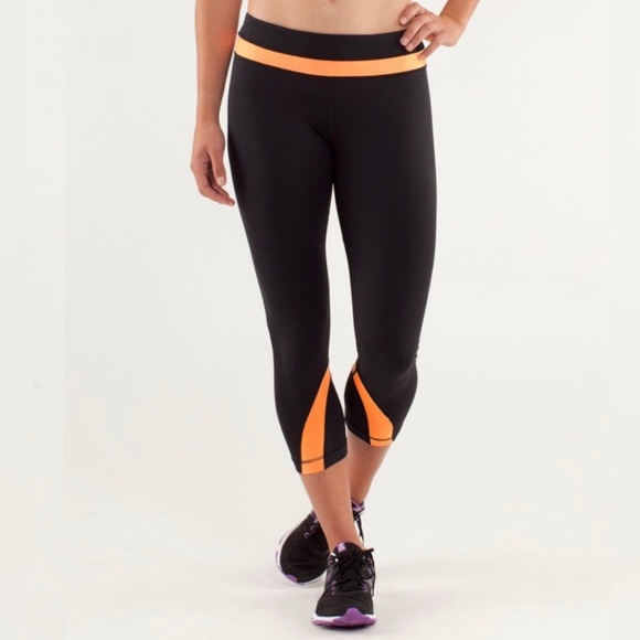 Lululemon Run: Inspire Crop II Black / Creamsicle Pop - Picture 2 of 9